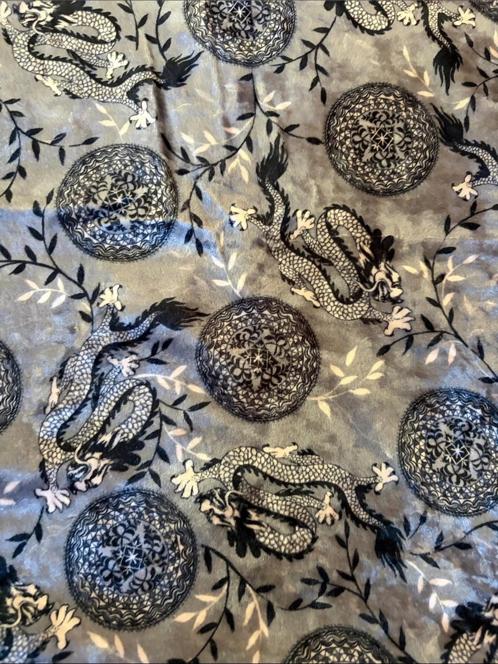 Red Velvet Reversible Blanket with dragon pattern matching beanie